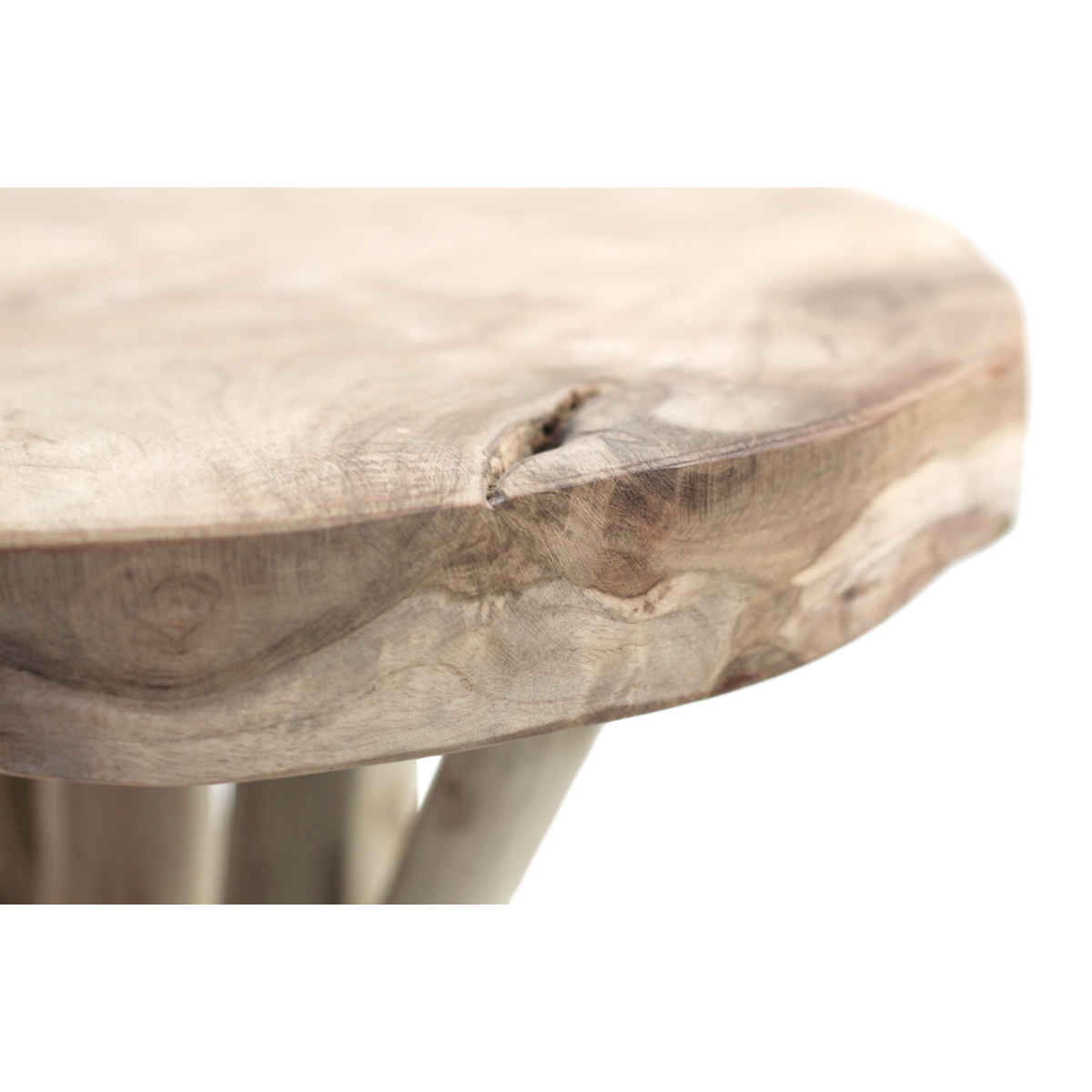 Branch accent stool - Natural twisted branch legs, solid wood seat