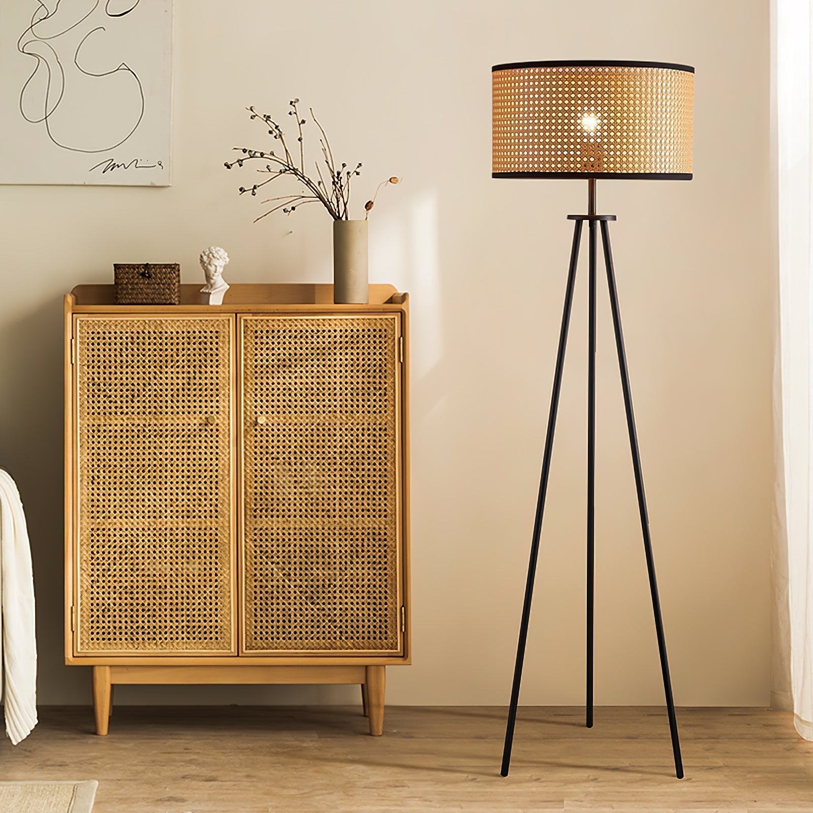 Modern Rattan Tripod Floor Lamp | Handmade & Energy Efficient