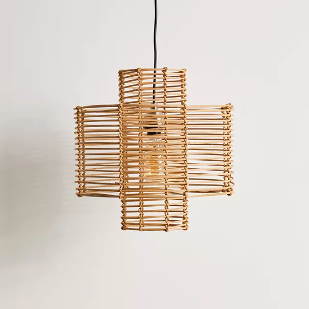 Rattan Boho Pendant Light | Natural, Adjustable, Wired