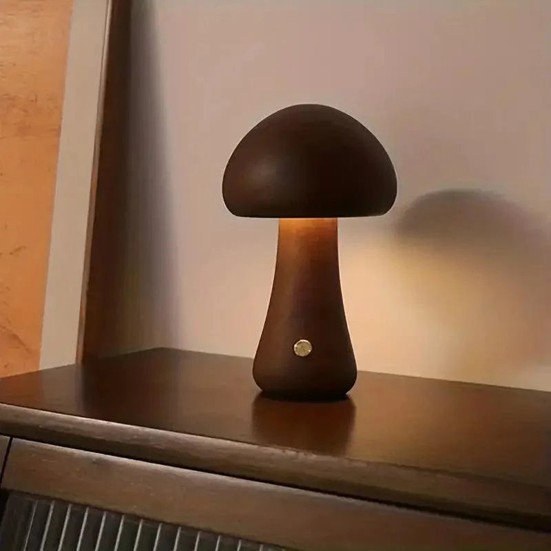 Mushglow Wireless Mushroom Table Lamp | Wood & Foam, Brightness Adjustment, USB, Rechargeable