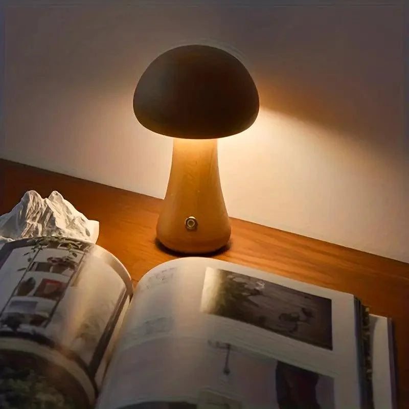 Mushglow Wireless Mushroom Table Lamp | Wood & Foam, Brightness Adjustment, USB, Rechargeable