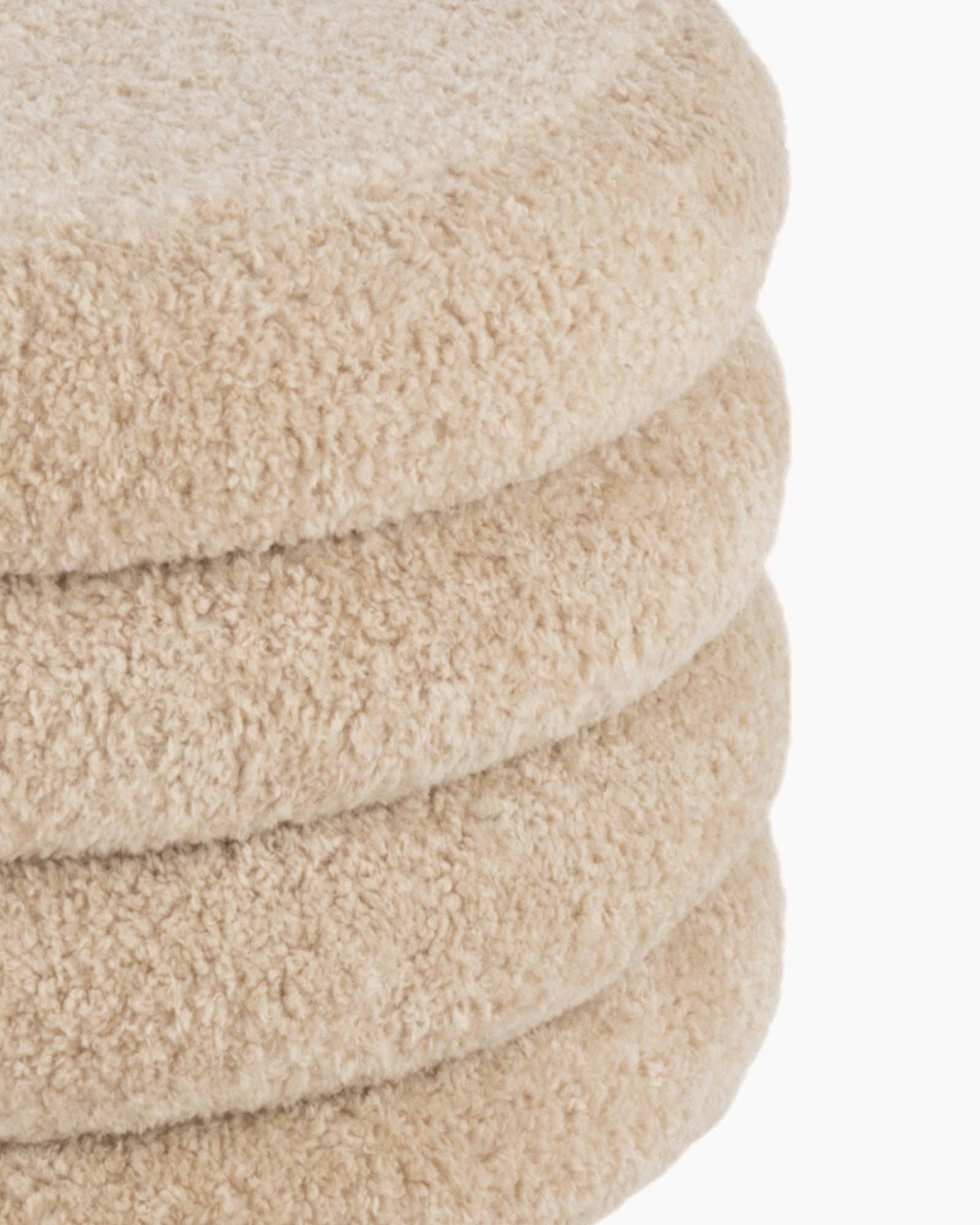 Teddy Luxe Round Pouf - Teddy Fabric Beige - Soft Polyester Stool - Versatile as a Seat or Footrest