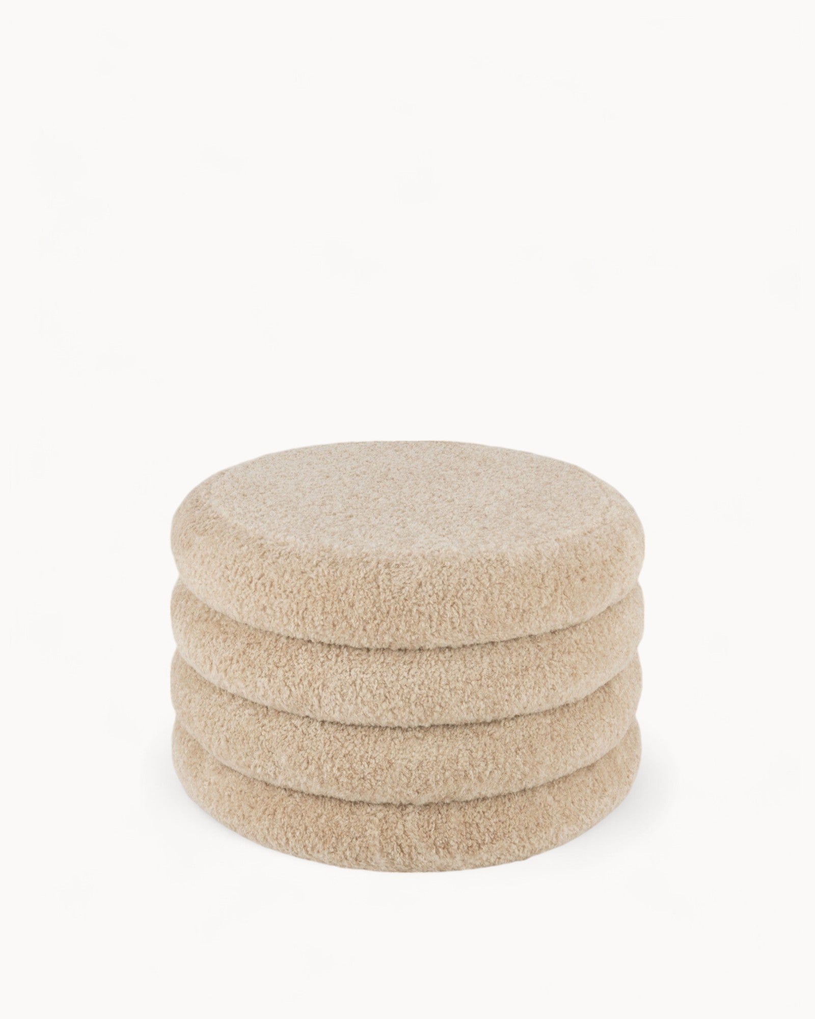 Teddy Luxe Round Pouf - Teddy Fabric Beige - Soft Polyester Stool - Versatile as a Seat or Footrest