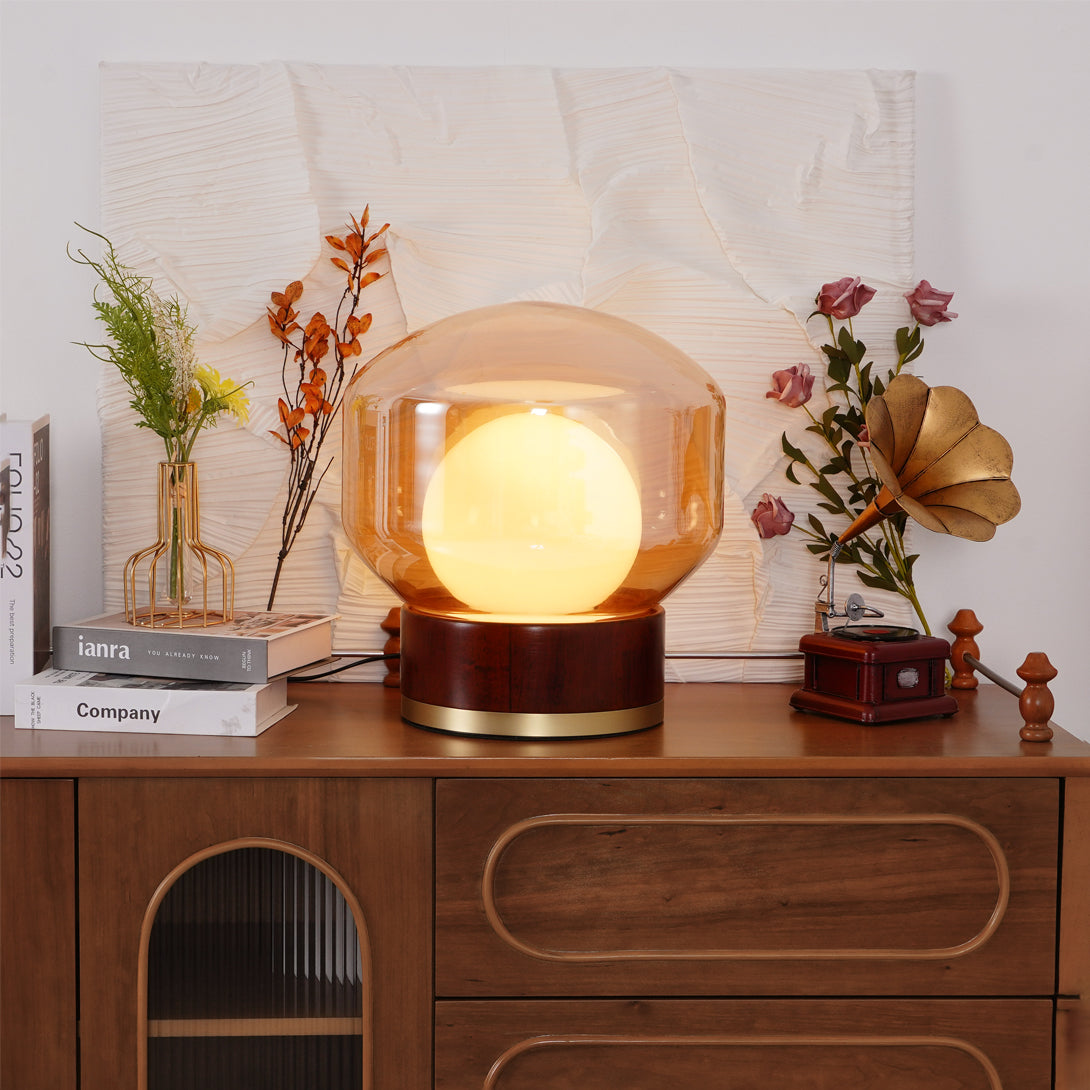 Modern Table Lamp |  Metal Base, LED, Glass Shade