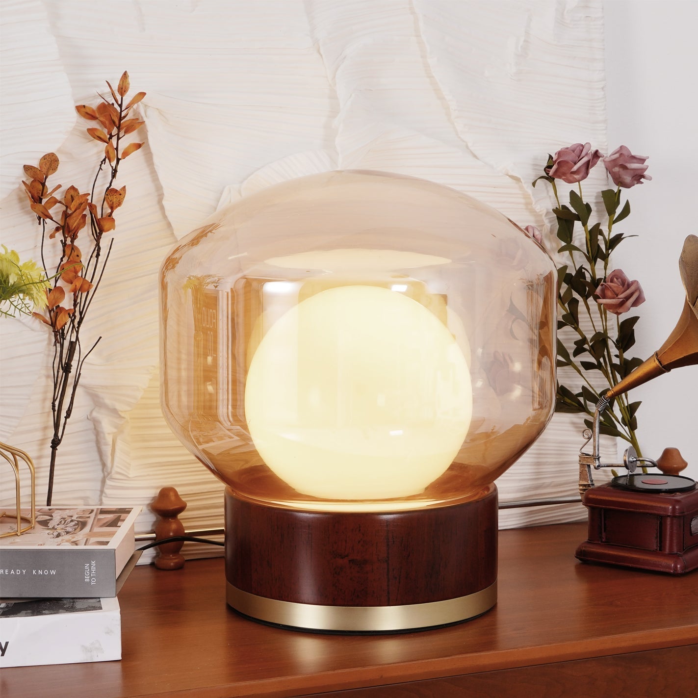 Modern Table Lamp |  Metal Base, LED, Glass Shade