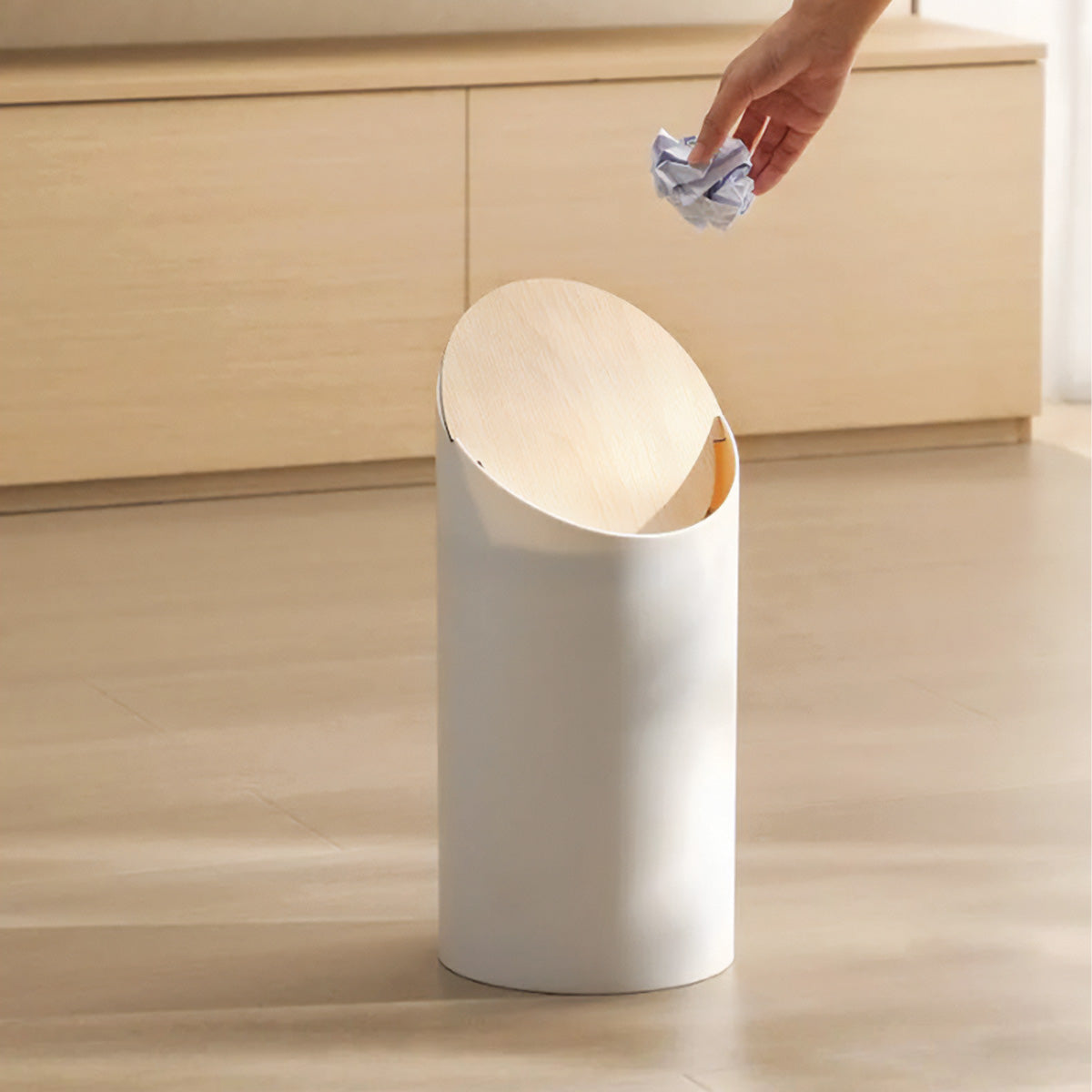 Slanted Maple Waste Bin | Modern Wood Design for Stylish Waste Management