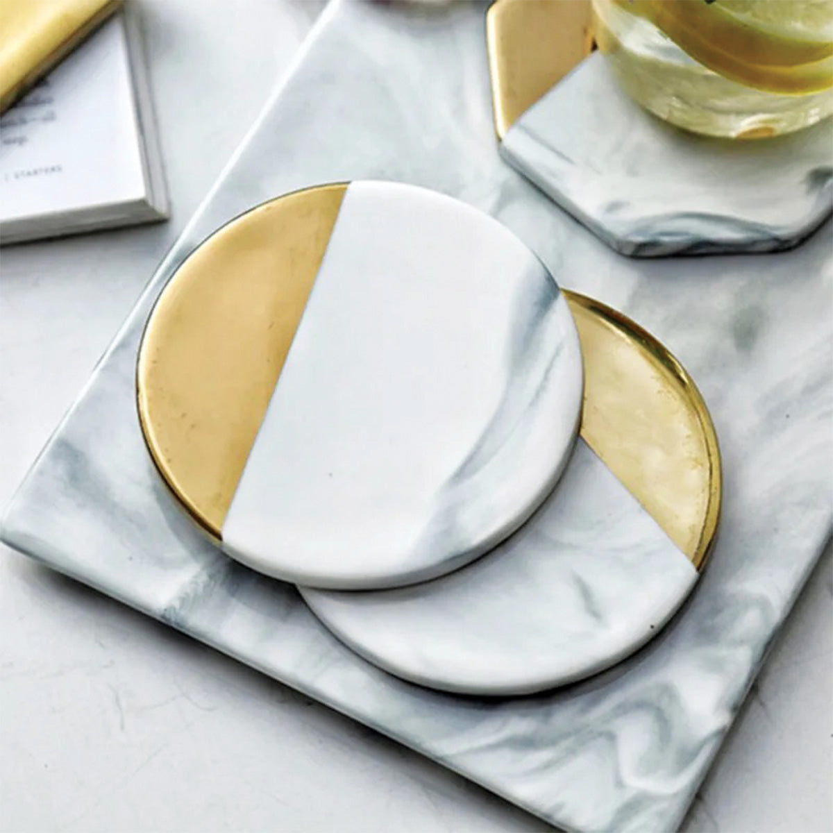 Ivory Marble Coaster Set | Elegant and Durable Coasters