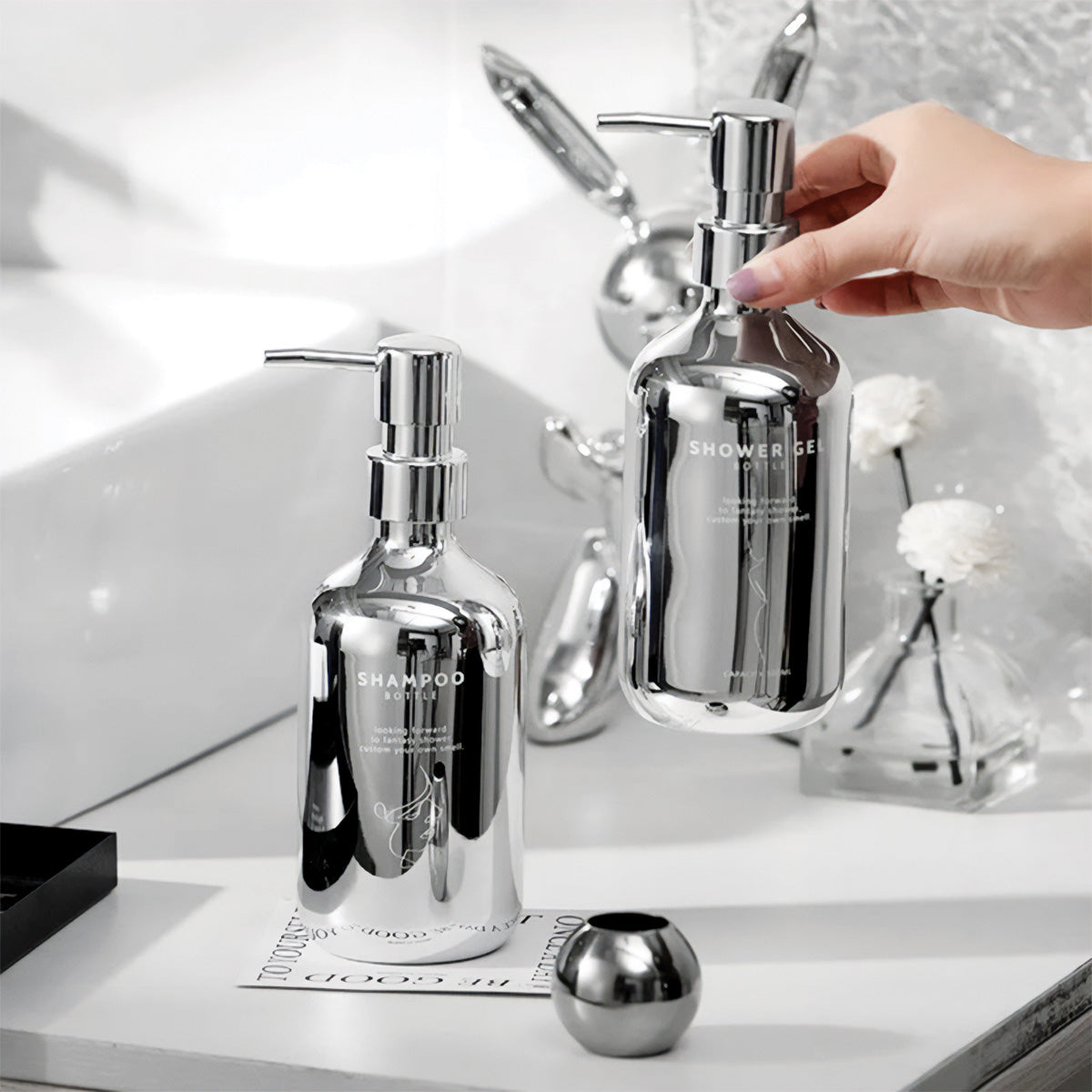 Chrome Soap Pump Set | Modern Design, Stylish Bathroom Accessory