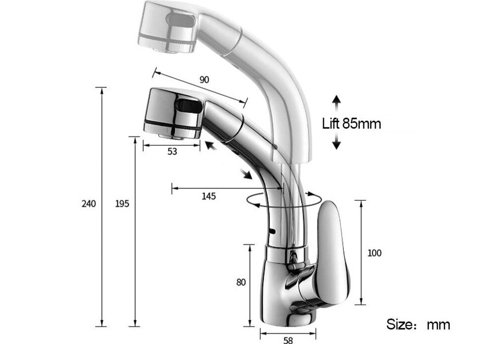 Pull-Out Lift Bathroom Faucet | Brass Mixer for Elegant Functionality