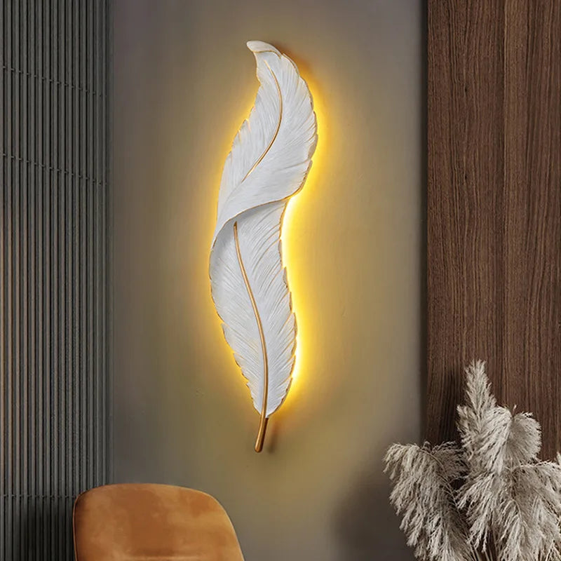 FederAura - Modern White Feather Wall Lamp