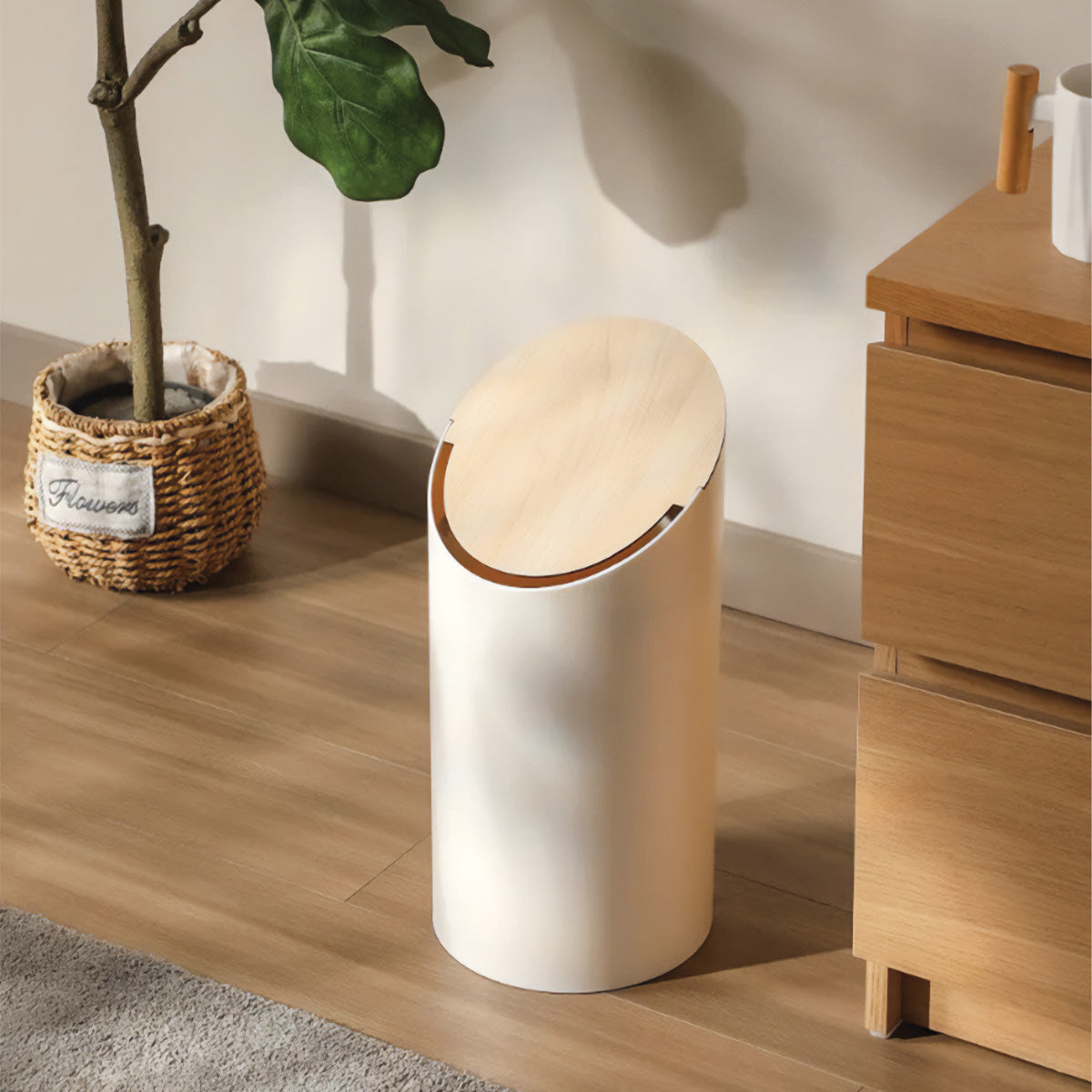 Slanted Maple Waste Bin | Modern Wood Design for Stylish Waste Management