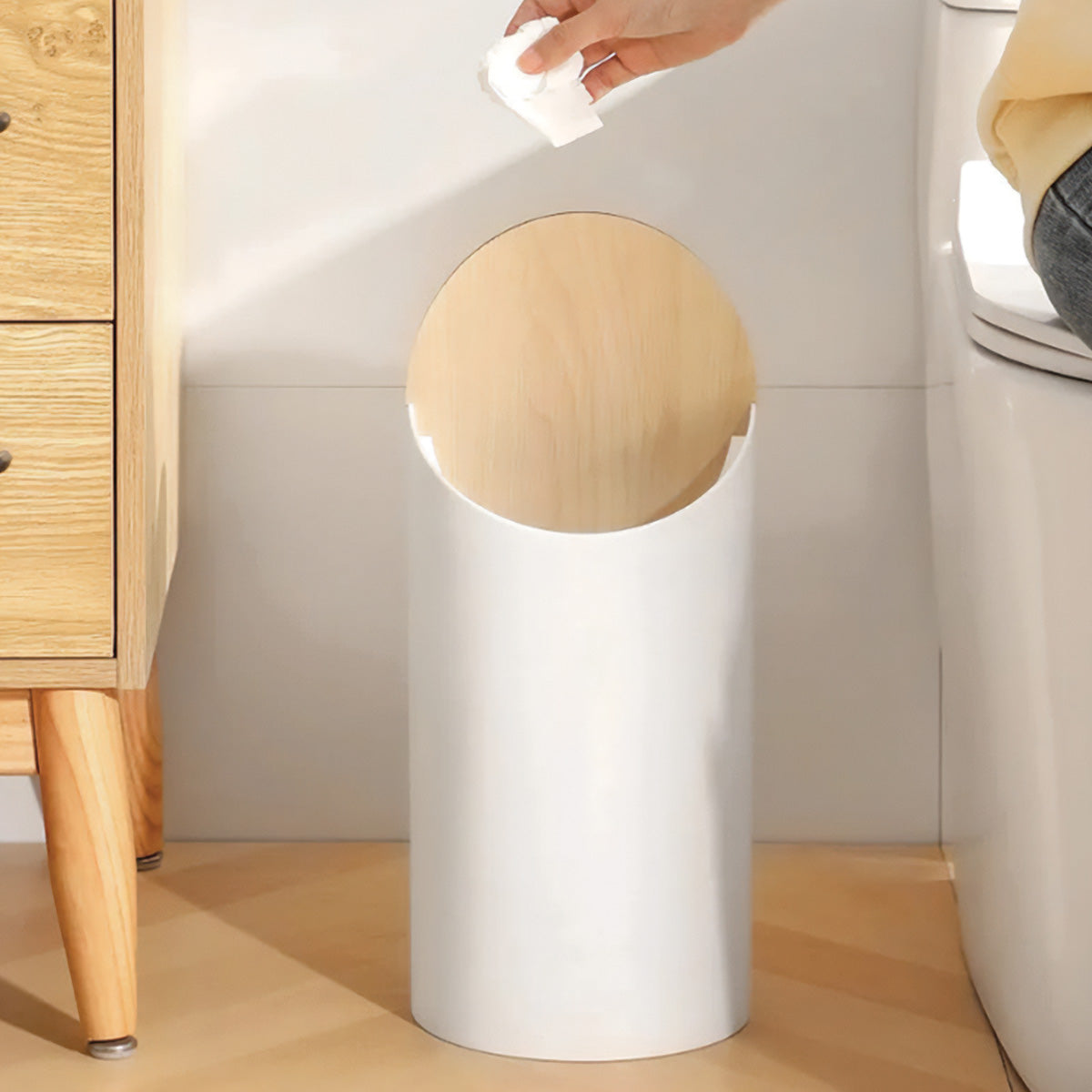 Slanted Maple Waste Bin | Modern Wood Design for Stylish Waste Management