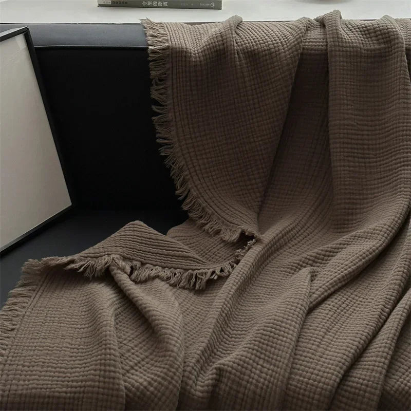 Fringe Blanket | Solid Color Cotton Sofa Throw