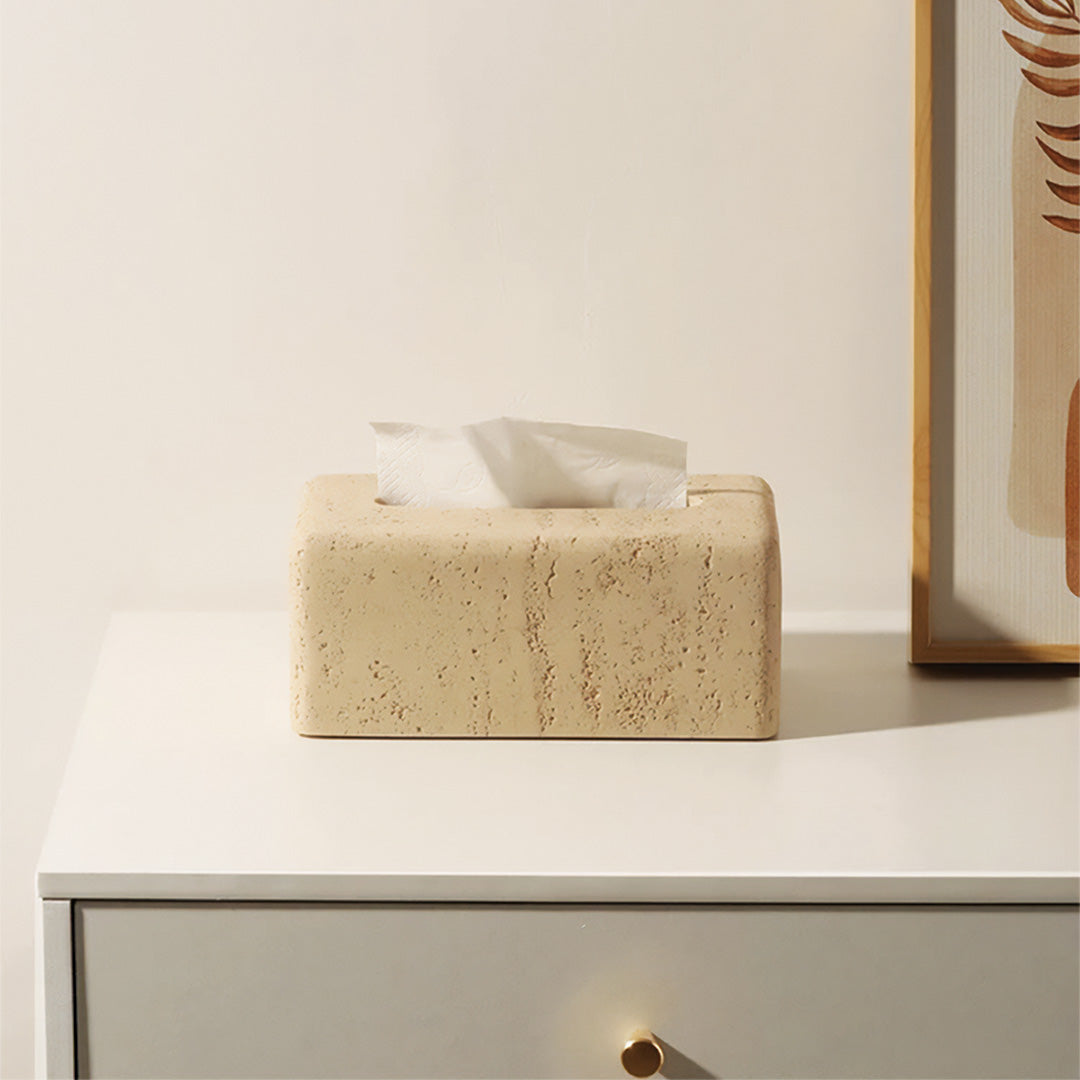 Natural Travertine Tissue Box | Elegant Stone Tissue Holder for Luxurious Decor