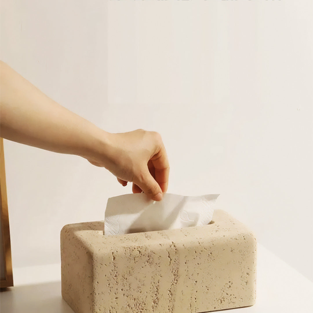 Natural Travertine Tissue Box | Elegant Stone Tissue Holder for Luxurious Decor