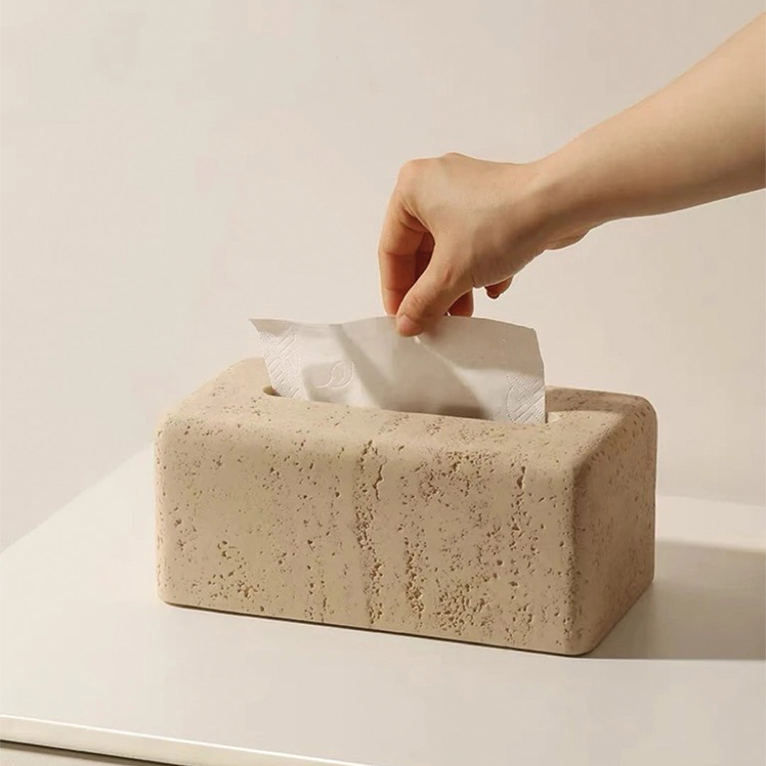 Natural Travertine Tissue Box | Elegant Stone Tissue Holder for Luxurious Decor