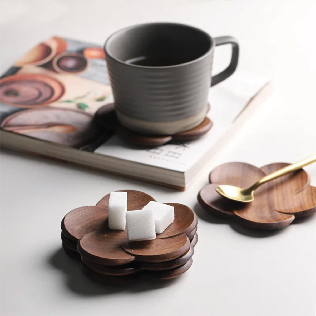 Walnut Bloom Coaster Set | Elegant Walnut Coasters for Stylish Tables