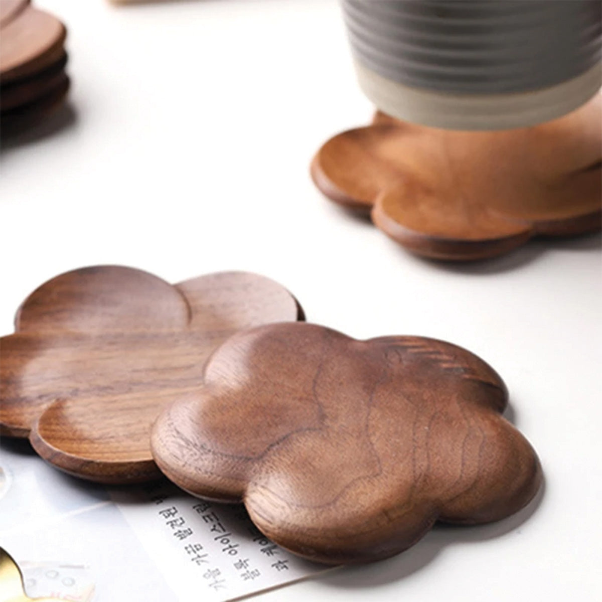 Walnut Bloom Coaster Set | Elegant Walnut Coasters for Stylish Tables