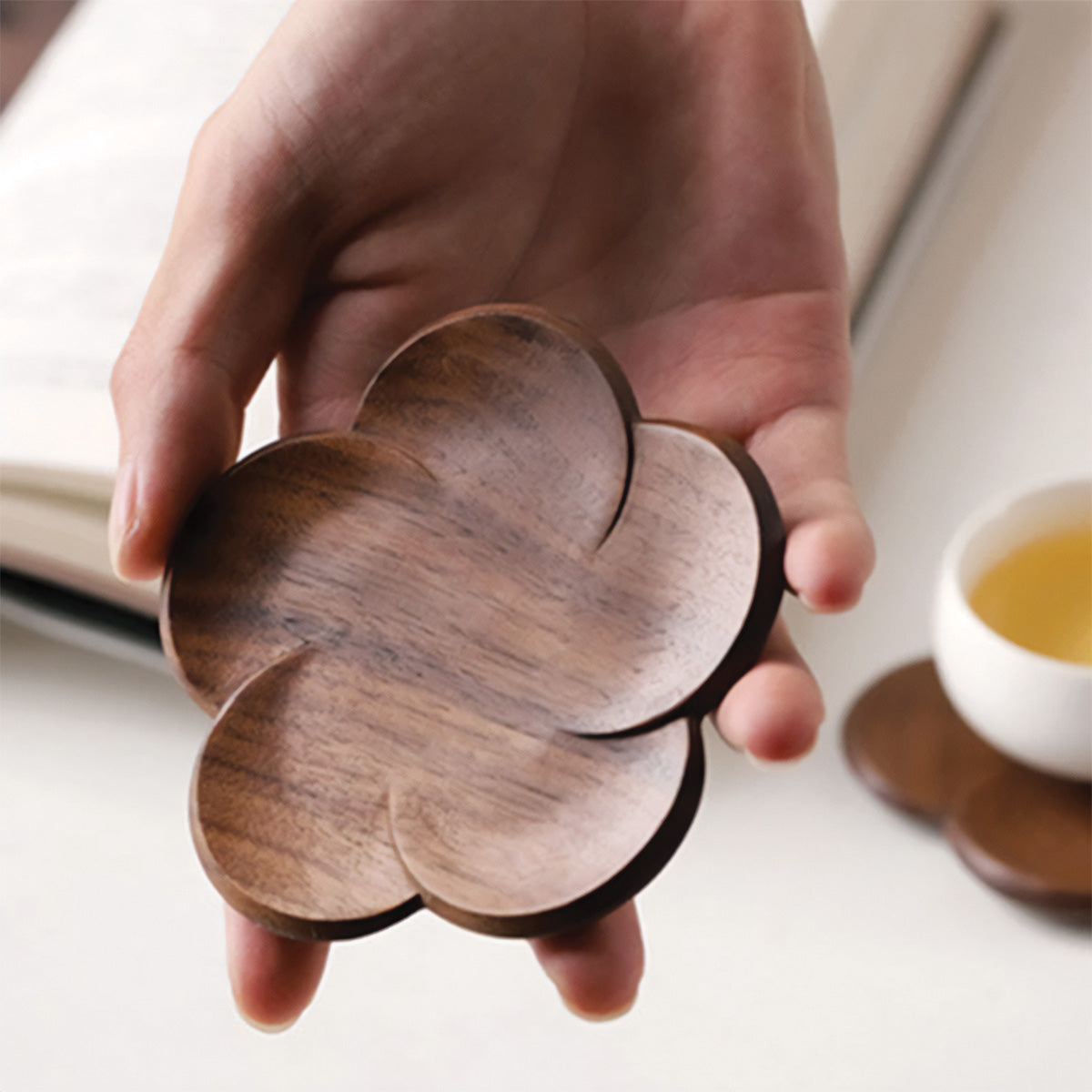 Walnut Bloom Coaster Set | Elegant Walnut Coasters for Stylish Tables