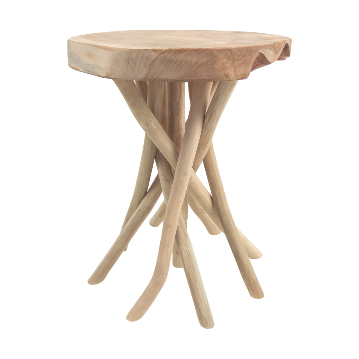 Branch accent stool - Natural twisted branch legs, solid wood seat