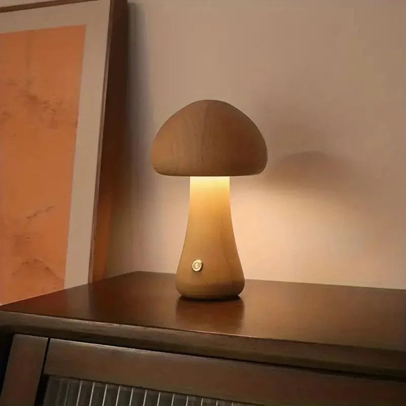 Mushglow Wireless Mushroom Table Lamp | Wood & Foam, Brightness Adjustment, USB, Rechargeable