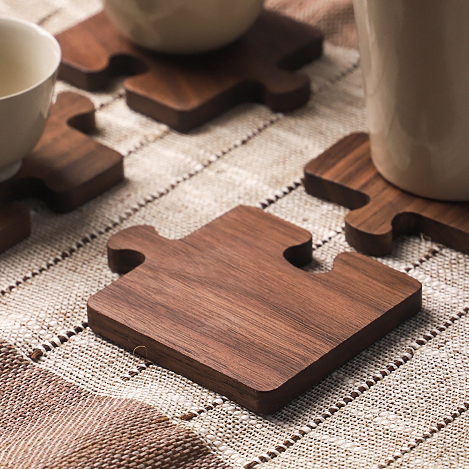 Walnut - Puzzle Coasters | Stylish Functional Wooden Tabletop Solution