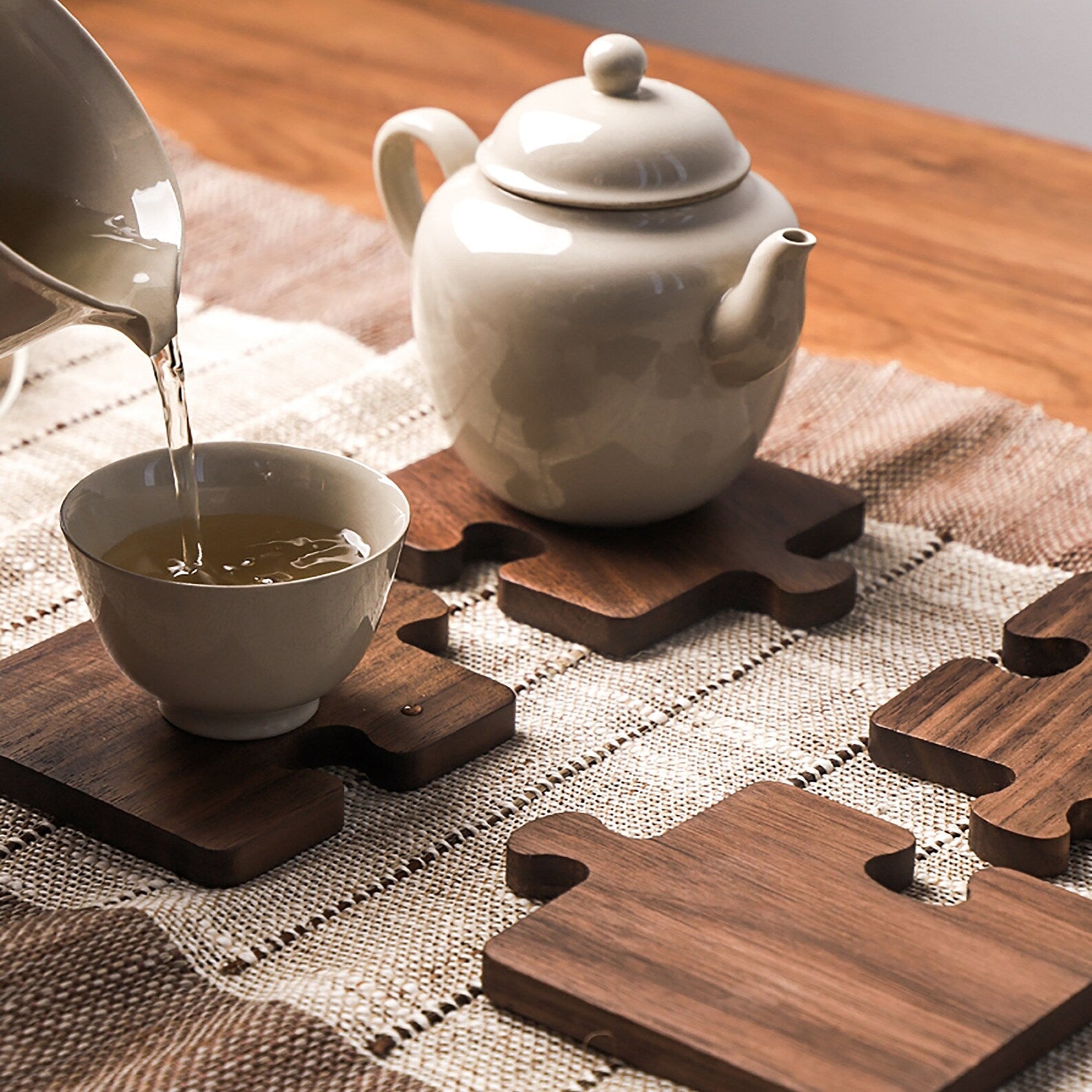 Walnut - Puzzle Coasters | Stylish Functional Wooden Tabletop Solution