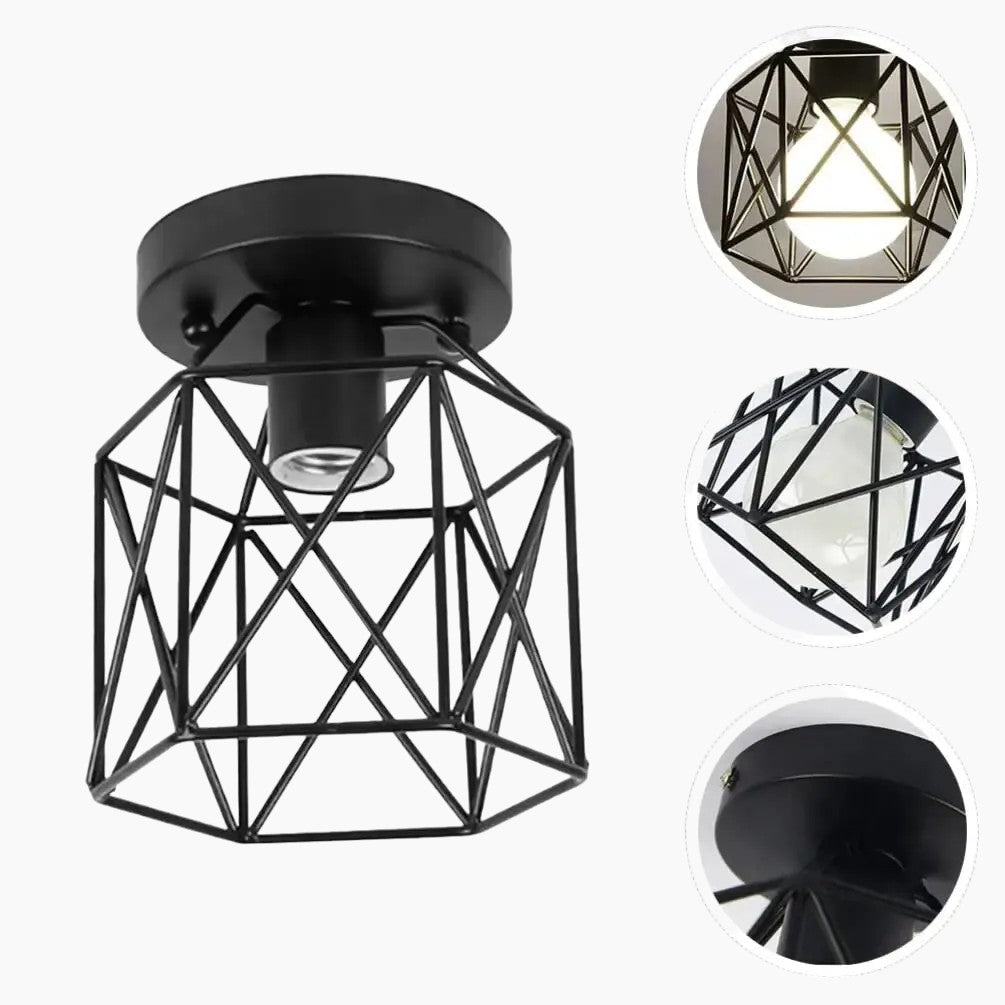 Sleek Black Cage Light | Metal Design, E27 Base, LED Compatible