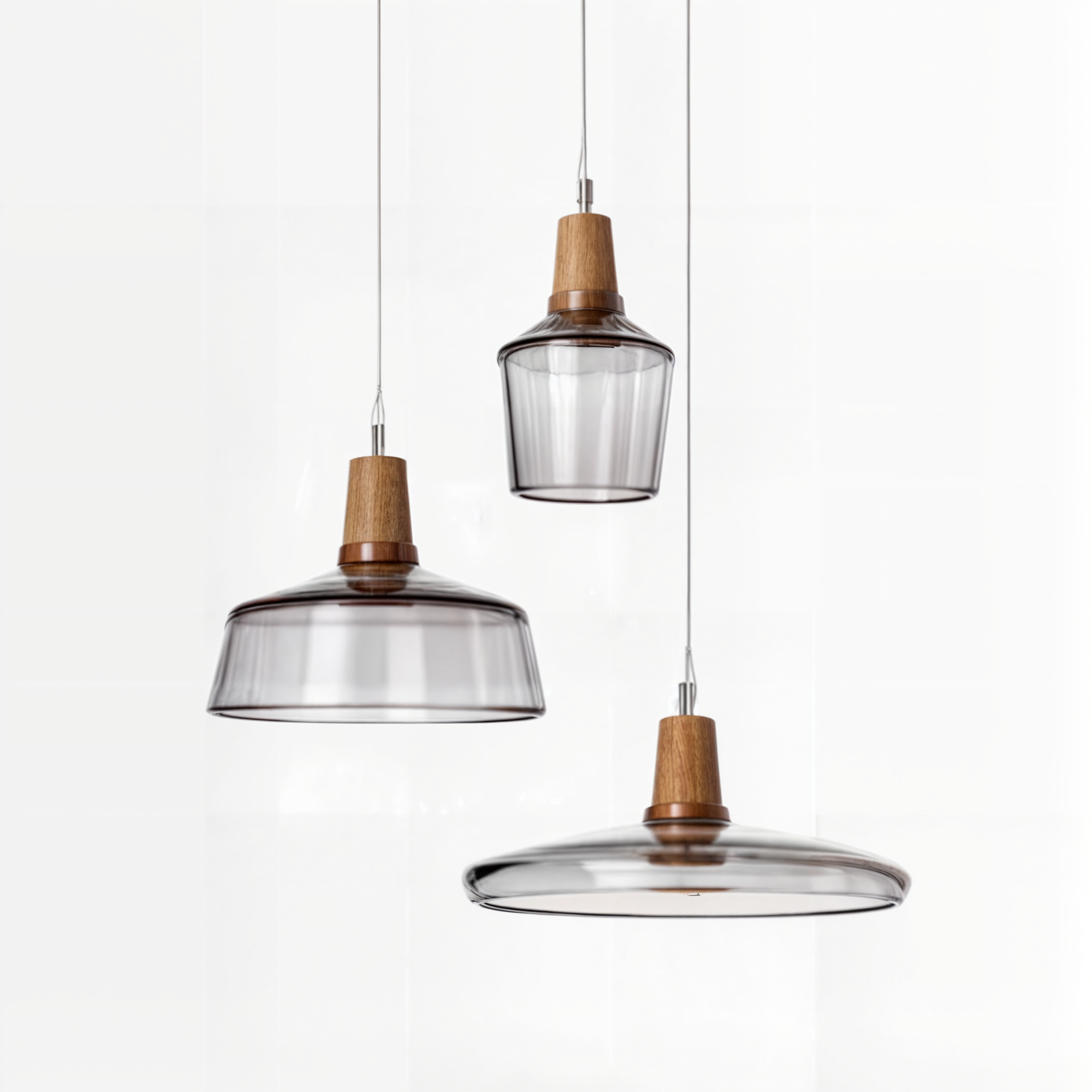 Modern Nordic Glass Pendant Lights | Clear & Amber with Wooden Base