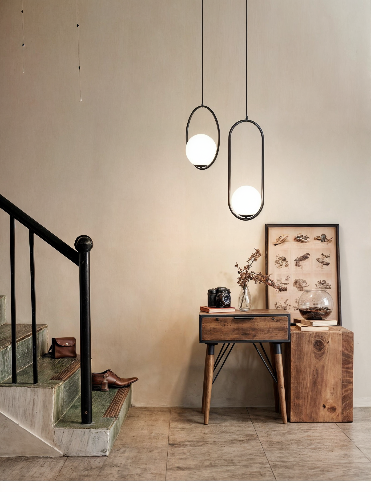 Nordic Pendant Light | Golden Body, Glass Shade, Height-Adjustable