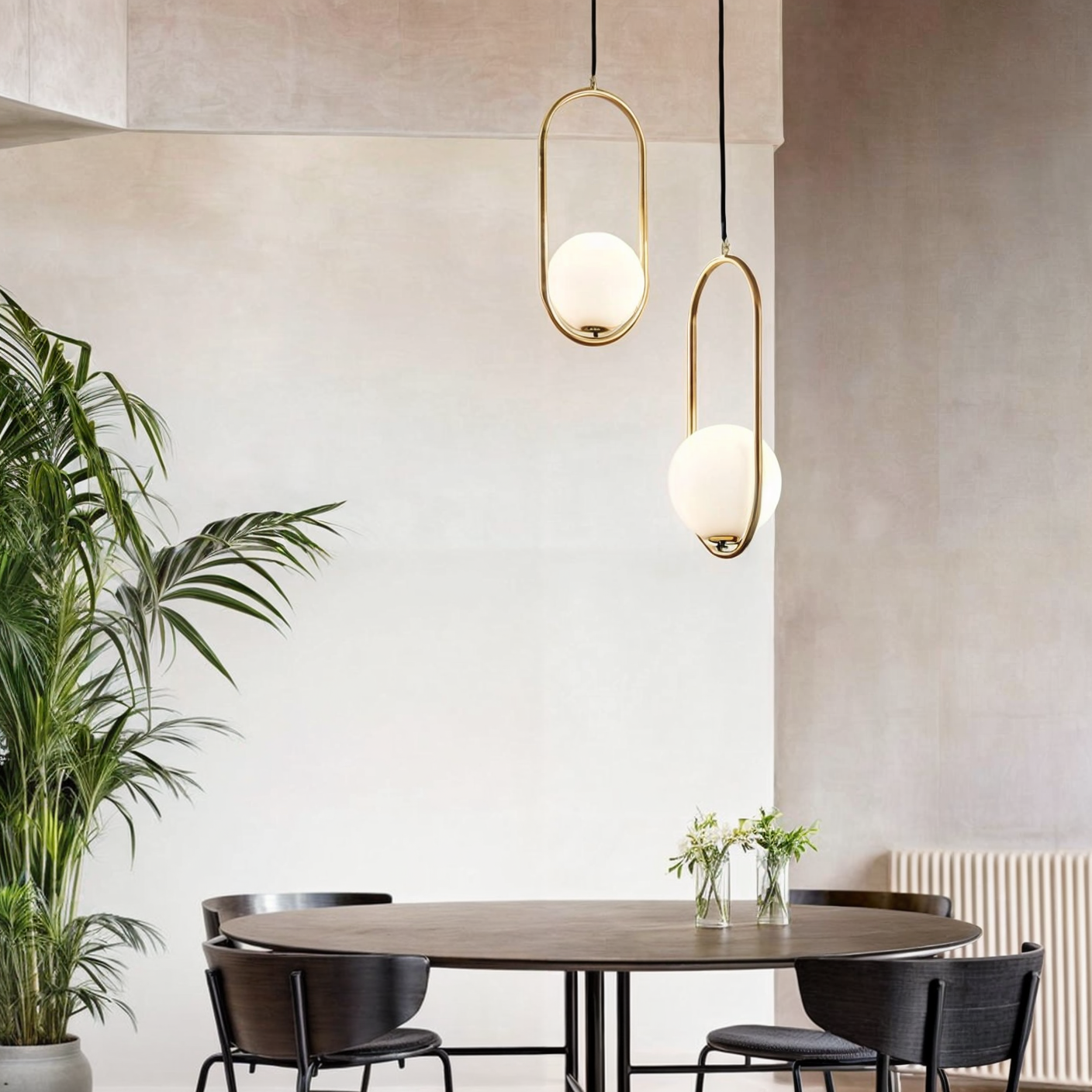 Nordic Pendant Light | Golden Body, Glass Shade, Height-Adjustable