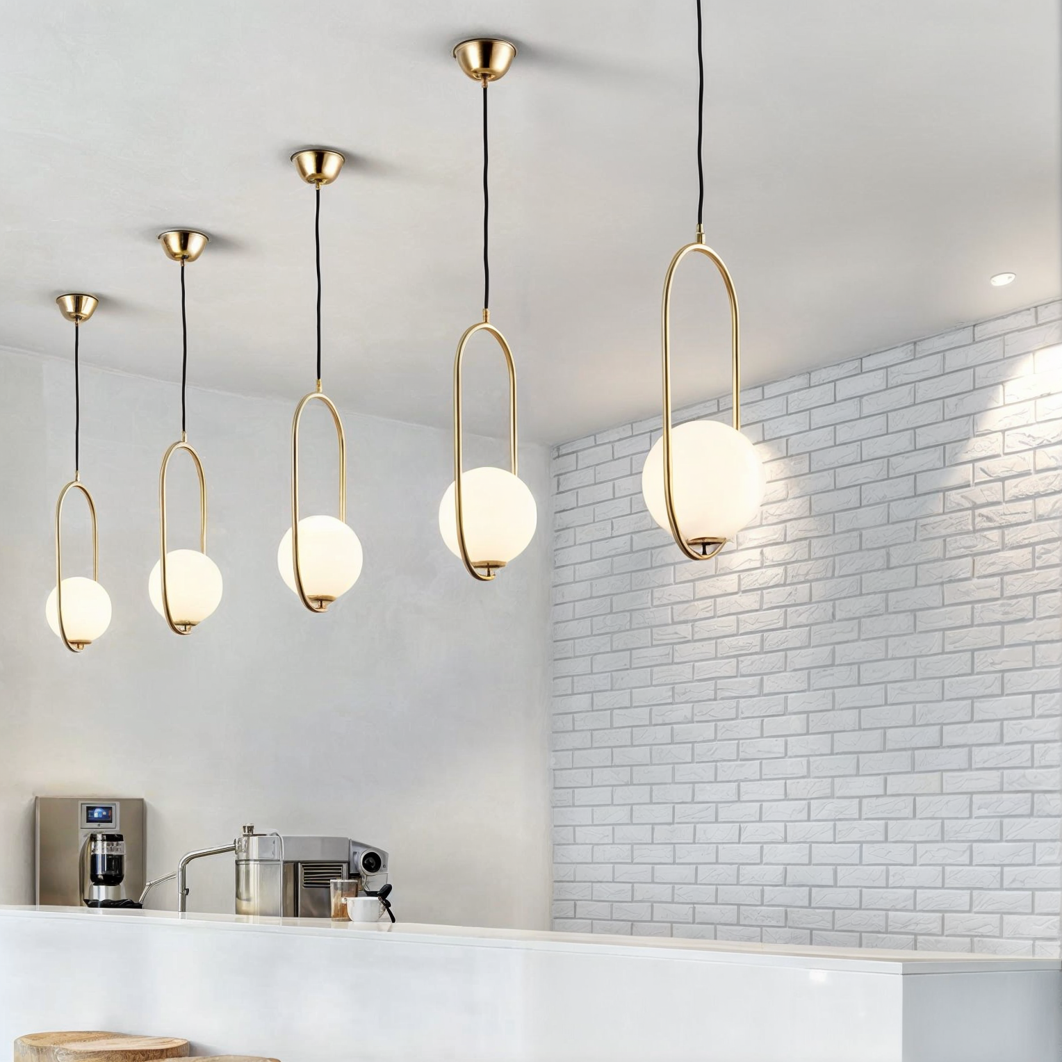 Nordic Pendant Light | Golden Body, Glass Shade, Height-Adjustable