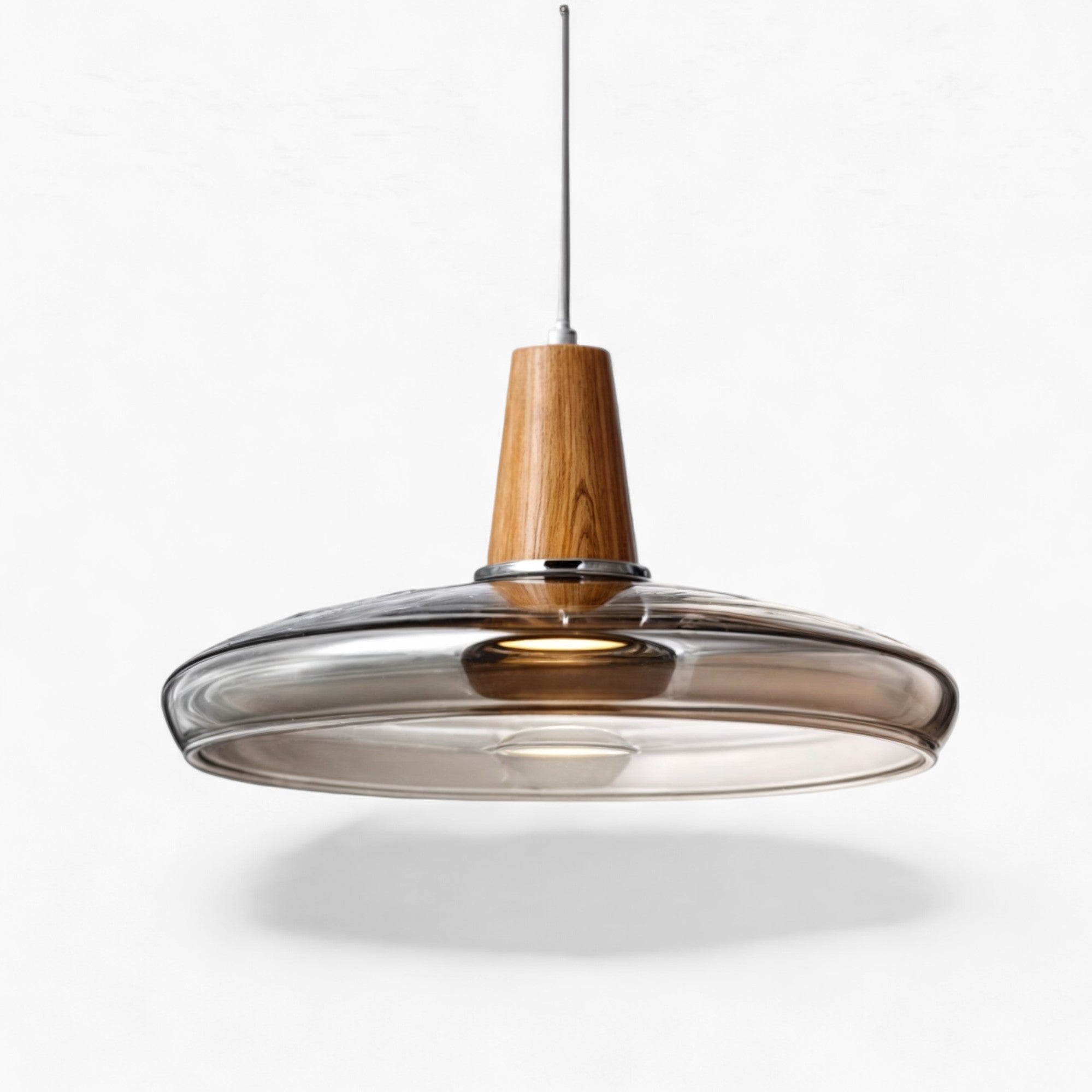 Modern Nordic Glass Pendant Lights | Clear & Amber with Wooden Base