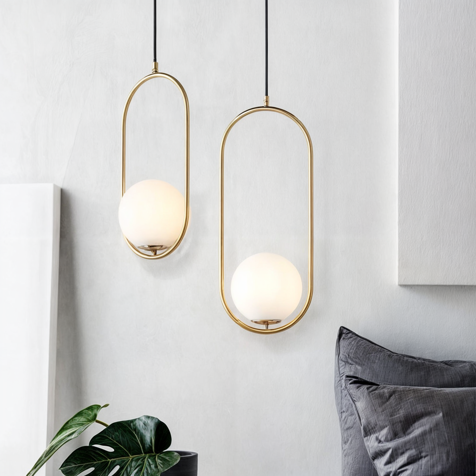 Nordic Pendant Light | Golden Body, Glass Shade, Height-Adjustable