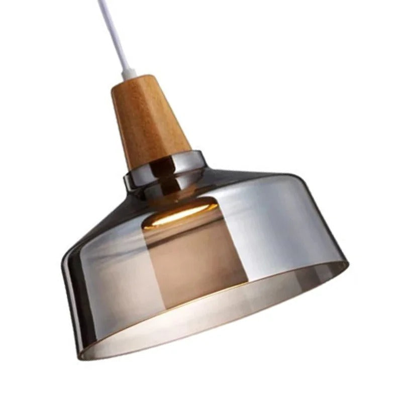 Modern Nordic Glass Pendant Lights | Clear & Amber with Wooden Base