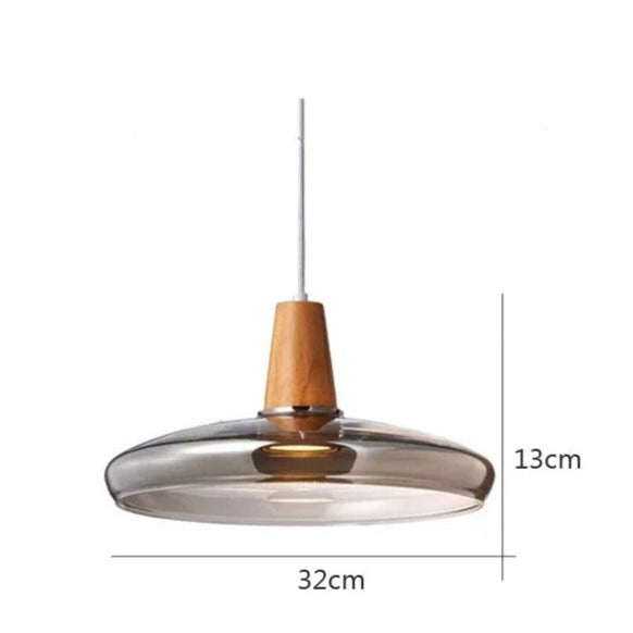 Modern Nordic Glass Pendant Lights | Clear & Amber with Wooden Base